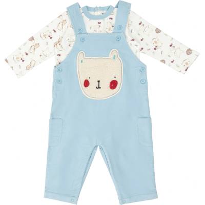 Hello World Bear Dungarees Outfit Babies - Blue/White