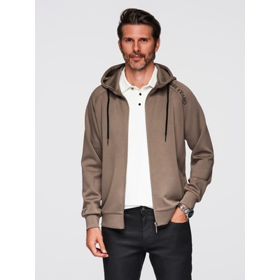 Ombre Clothing Мъжки суитшърт на цип с яка и качулка - сиво-кафяво V3 OM-SSZP-0216 Ombre Clothing Ombre Clothing | Kafyav | МЪЖЕ | S