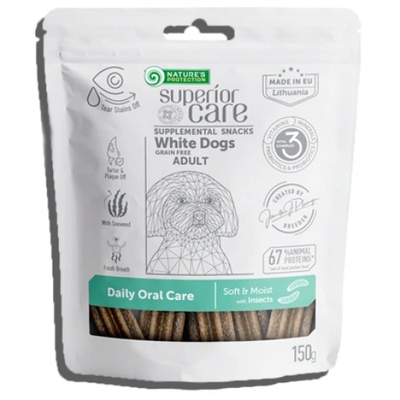 Nature's Protection DOG - Superior Care White Dogs Daily Oral Care with Insects, лакомство за бели кучета с насекоми - за дентална грижа 150 гр, Литва