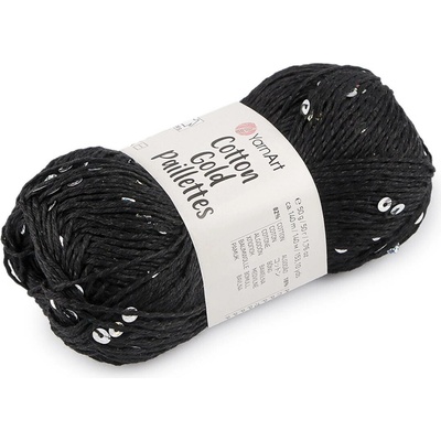 Pletací příze Cotton Gold Paillettes s flitry 50 g Varianta: 5 (7101) černá stříbrná, Balení: 1 ks 60515/156439/280446
