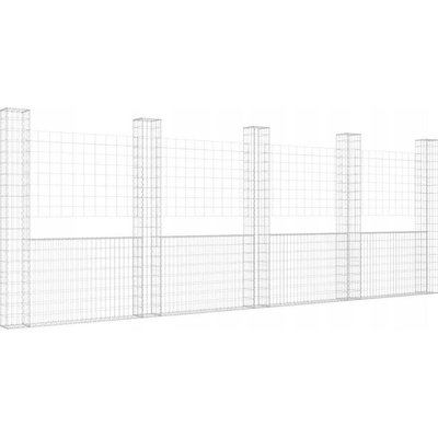 vidaXL Gabionový koš ve tvaru U s 5 sloupky železo 500 x 20 x 200 cm