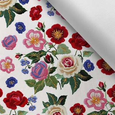 Takoy Látka s potiskem nepromokavý polyester TD / NS výšivka květiny růže potisk