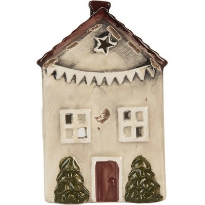 Béžový keramický domek na čajovou svíčku Lamont - 10*8*15 cm - Clayre & Eef