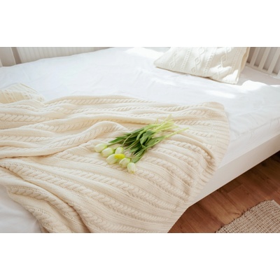 Wooline Pletená Merino deka Olivia ecru 130x170