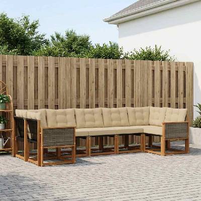 vidaXL Комплект дивани за открито 7 бр. Натурален и Бежов (3382189)