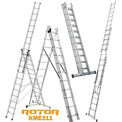 ROTOR Стълба алуминиева, сгъваема, 3x11 стъпала, 8.1 м, ROTOR KME311 (KME311)