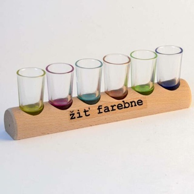 Kinekus Pohár štamprlík farebné drevený stojan 6 x 25 ml