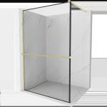 Mexen Kioto+ душ стена с рафт Walk-in 70 x 200 cm, черна рамка, златна четка - 800-070-121-55-70 (800-070-121-55-70)