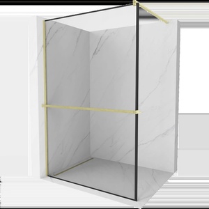 Mexen Kioto+ душ стена с рафт Walk-in 70 x 200 cm, черна рамка, златна четка - 800-070-121-55-70 (800-070-121-55-70)