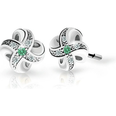 Danfil dětské náušnice C2262 z bílého zlata s kamínkem Emerald Green zapínání balónek