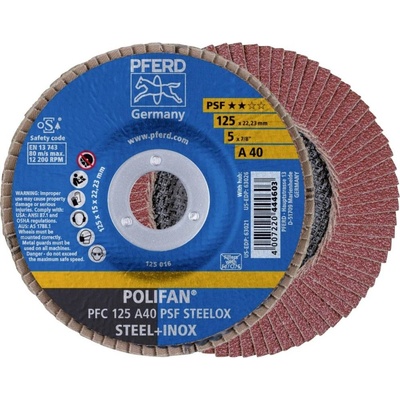 PFERD TOOLS 67744125 PFC 125 A 40 PSF STEELOX vějířový brusný kotouč Průměr 125 mm Ø otvoru 22.23 mm Zrnitost 40 nerezov