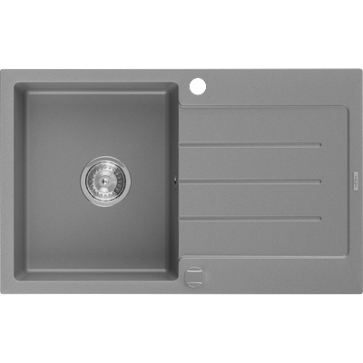 Mexen Bruno гранитна мивка с 1 отделение и сушилник 795 x 495 mm, сива, хром сифон (6513791010-71)