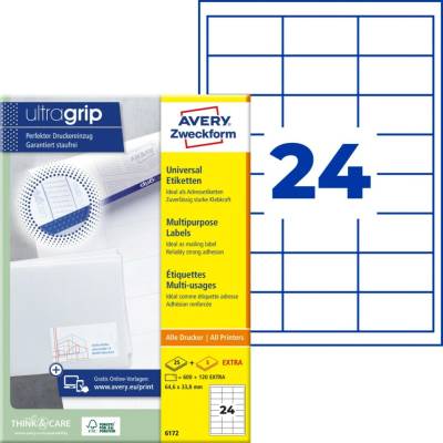 Avery Zweckform 6172 Samolepící etikety 64,6x33,8mm 720 ks bílá