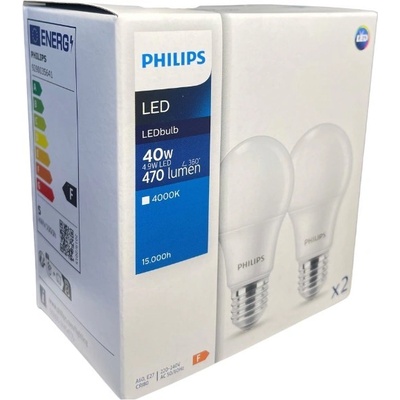 Philips LED žiarovka CorePro E27 4,9W/40W 470lm 4000K A60 biela 2-set