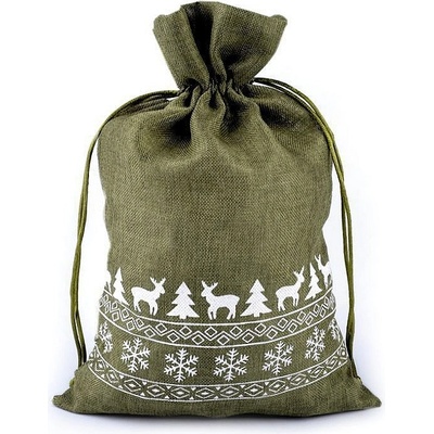 Vánoční dárkový pytlík 20x30 cm imitace juty, malé, 2 zelená khaki