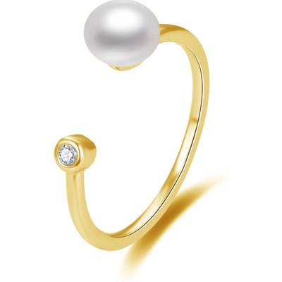 Agato pozlacený prsten se zirkony a perlou AGG467 G