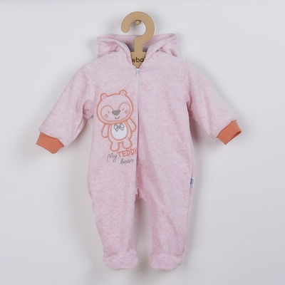 New Baby Kojenecký semiškový overal s kapucí Sweetheart růžová