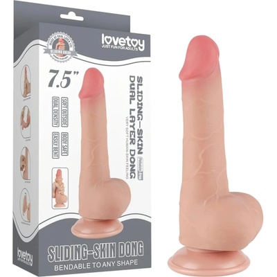 Lovetoy dvojvrstvové realistické dildo s semenníkmi 20 cm naturálny