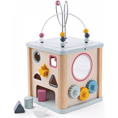 Bigjigs Toys Дървена играчка Bigjigs - Дидактически куб с активности (32009)