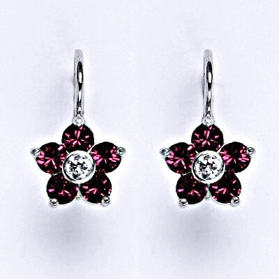 Čištín Zlaté náušnice, Swarovski fuchsie krystaly, bílé i žluté zlato - NK 1444