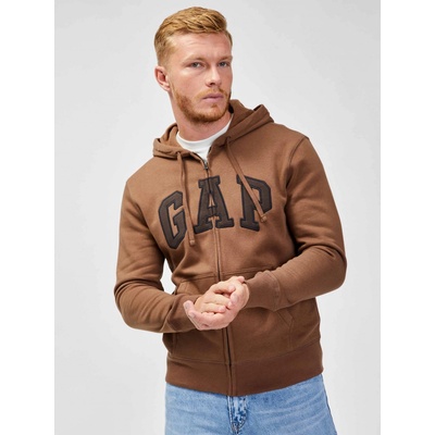 Gap mikina s logem a kapucí fleece hnědá