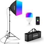 NEEWER RGB softbox lighting set with app control and 9 effect modes, 24W LED light bulb CRI93+ TLCI98+, E27 porcelain socket, 24" photo studio soft box, for studio photography video lighting, NK800 - 1010426