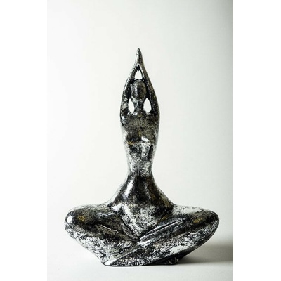 Dřevěná soška MEDITACE 31 cm - stříbrná