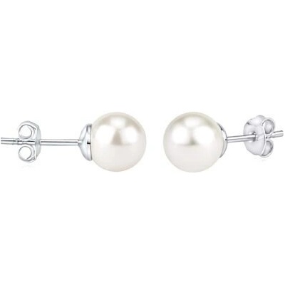 Silvego Strieborné náušnice kôstky s bielou perlou Swarovski Crystals VSW044LPS