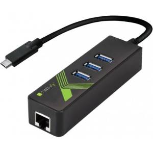 TECHLY IDATA USB-ETGIGA-3C2 USB-C към RJ45 Gigabit мрежова карта/адаптер, 3x USB 3.0 хъб (IDATA USB-ETGIGA-3C2)