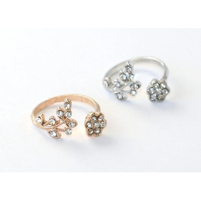 Fashion Jewerly Prsten List s květinou a Rhinestony 1290