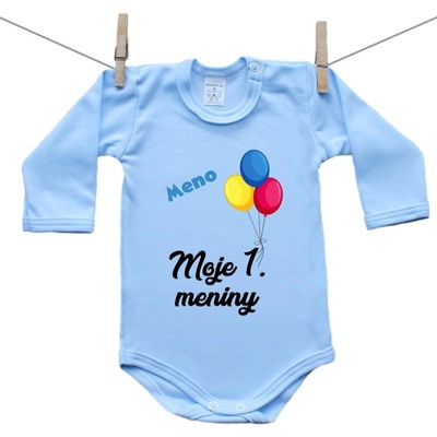 Boodyy Modré body s dlhým rukávom Moje 1. meniny s menom dieťatka Chlapec