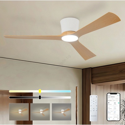ZEVENTI - LED таванен вентилатор AUREX LED/24W/230V Wi-Fi Tuya бял/дъб + с дистанционно управление (ZV0076)