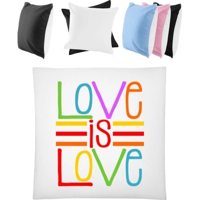 Darčeky PrintEQ Štvorcový Farebný Vankúš Dúhový dizajn Love is Love Biela/Čierna 40x40