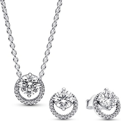 PANDORA set náhrdelník a náušnice Round Halo 391174C01-45+291248C01