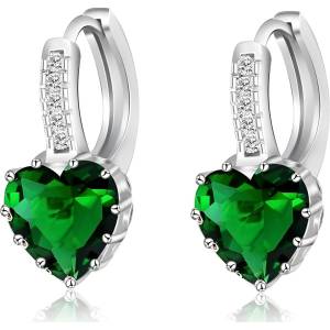HARAHU Обеци Silver Heart - Зелени KP21152