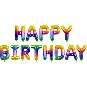 PartyDeco Балон от фолио Happy Birthday - дъга