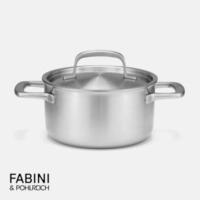 Hrnec FABINI & Pohlreich, 20 cm (3 l) - Nerezový beznýtový hrnec z pětivrstvé nerezové oceli s poklicí