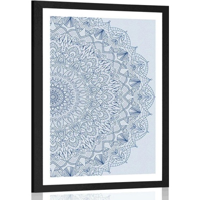 Plakát s paspartou detailní Mandala v modré barvě - 40x60 white