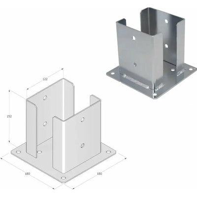 Domax šroubovací patka sloupku se čtvercovou základnou (ZNO) PSPD 120 - 122 x 150 x 180 x 2.5 mm