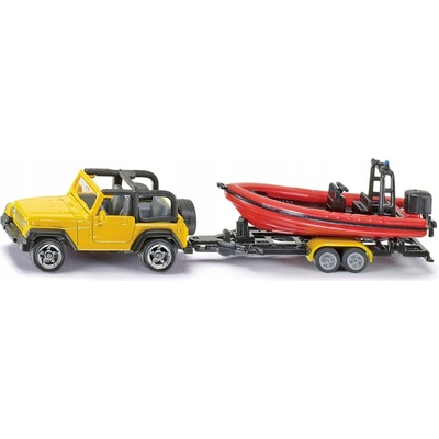 Siku 1658 Auto JEEP WRANGLER s přívěsem a člunem