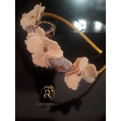 Radi handmade Диадема със светло жълти цветя и бежави листа (096)