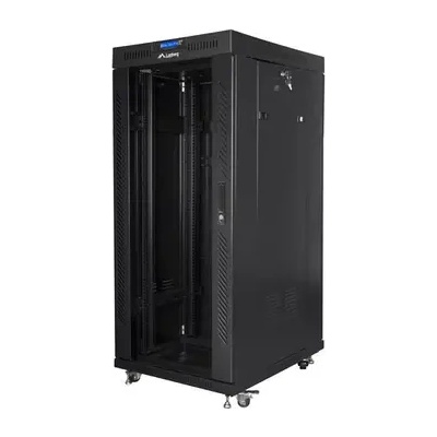 Lanberg Комуникационен шкаф, Lanberg rack cabinet 19" free-standing 27U / 600x800 self-assembly flat pack with glass door LCD, black (FF01-6827-12BL)