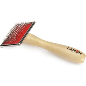 Camon Slicker brush with wooden handle M - Дървена четка за кучета, с метални щифтове с пластмасово покритие, 9/4, 5 см