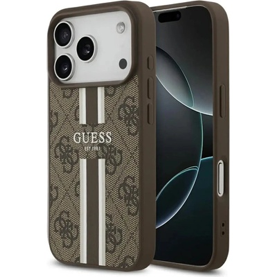 GUESS Калъф Guess 4G Printed Stripes MagSafe за iPhone 17 Pro - кафяв