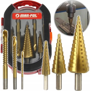 Sada vrtákov 6 ks – stupňové (4–12, 4–20, 4–30 mm) + frézovacie (3, 6, 8 mm) – M22295