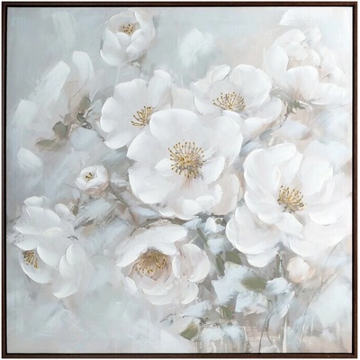 Ručne maľovaný obraz na plátne v ráme 80x80 cm – krémový