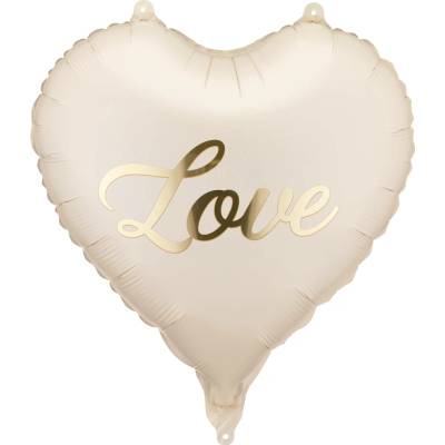 Party Fóliový balón srdce Love béžový se zlatým nápisem