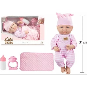 Global Express Cute Babies: Играчка бебе с раиран гащеризон и аксесоари - 31 см (HX531-6D)