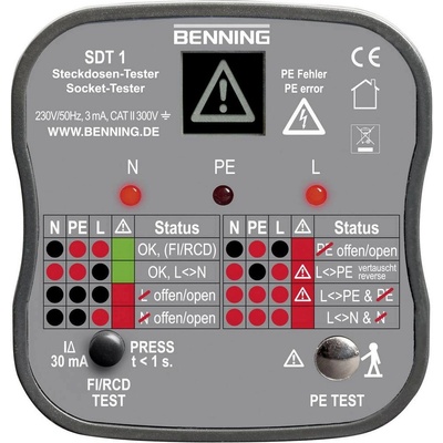 Benning SDT 1 tester zásuviek, CAT III 300 V, LED, LCD; 020053