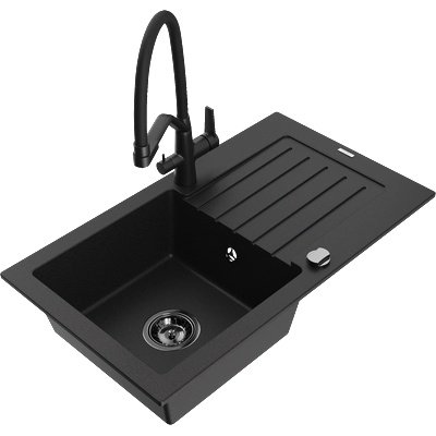 Mexen Pablo мивка от гранит с 1 отделение с плот и кухненски смесител Duo, черно - 6510-77-671701-70-B (6510-77-671701-70-B)